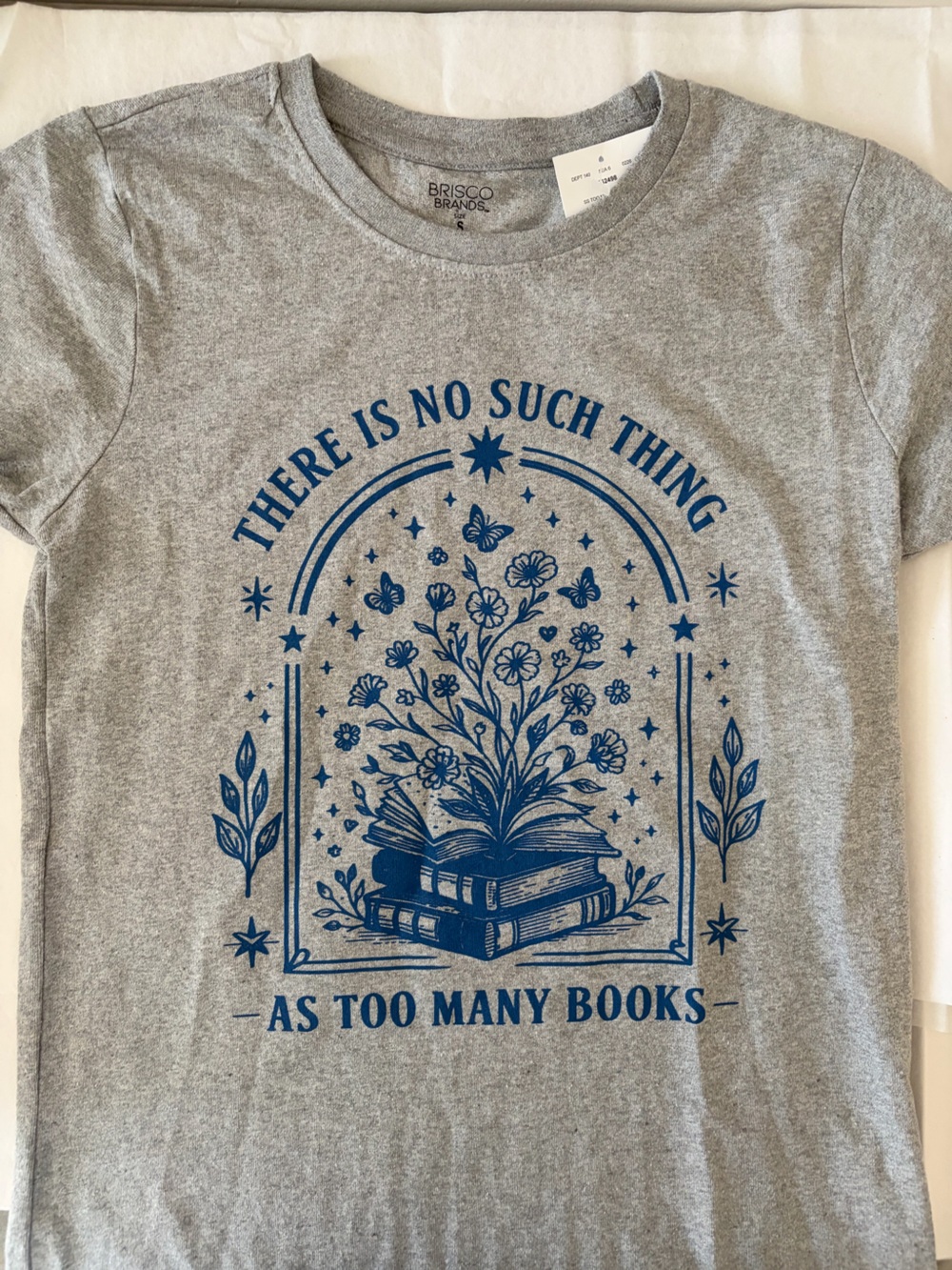 Brisco Brands Grey t-shirt with Blue Book & Floral Graphic